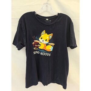 TeeTurtle Send Noods Fox Ramen‎ Pun Navy Blue Graphic T-Shirt Mens Large 6901